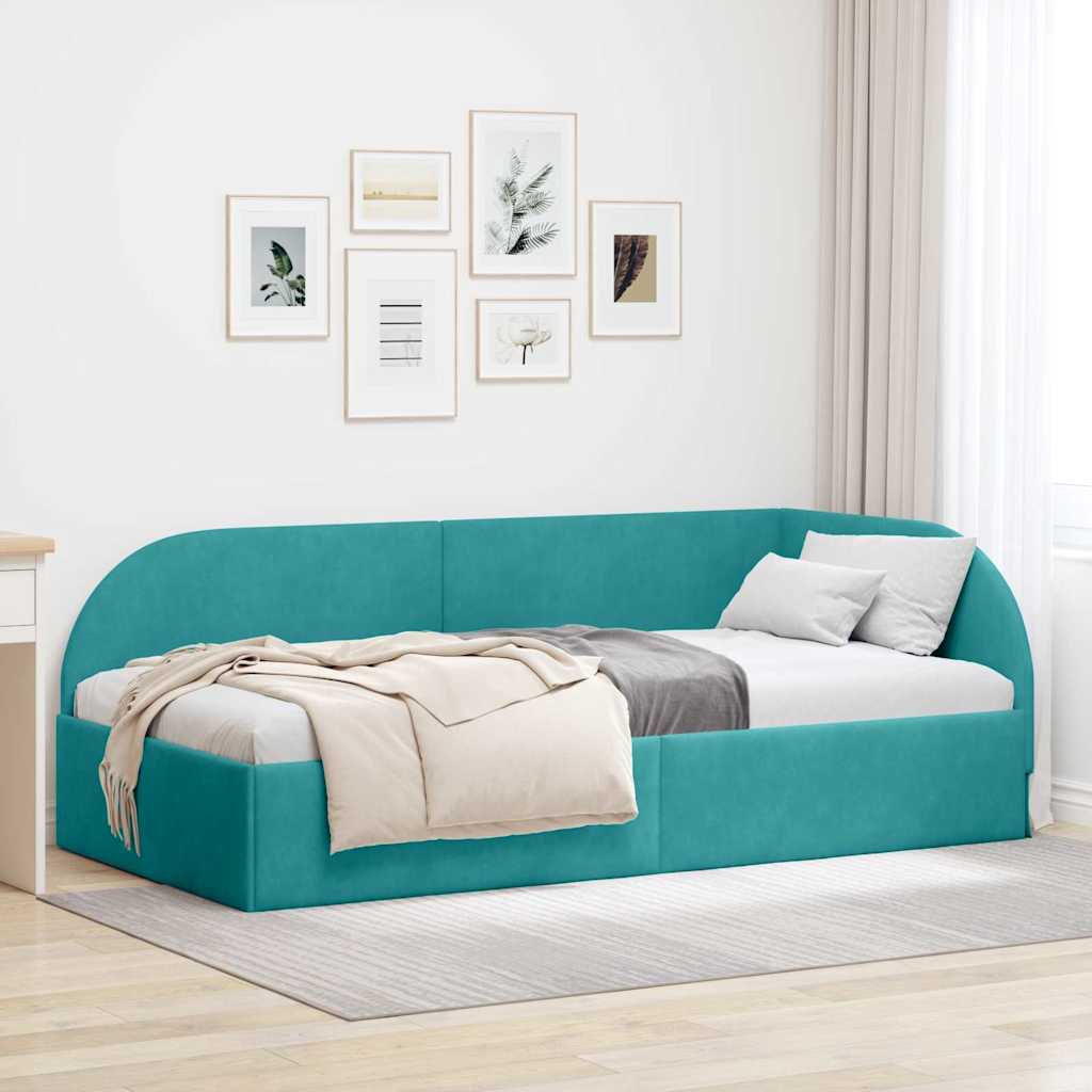 vidaXL Κρεβάτι Γωνίας με κεφαλάρι Τιρκουάζ 90 εκ x 190 εκ Βελούδο