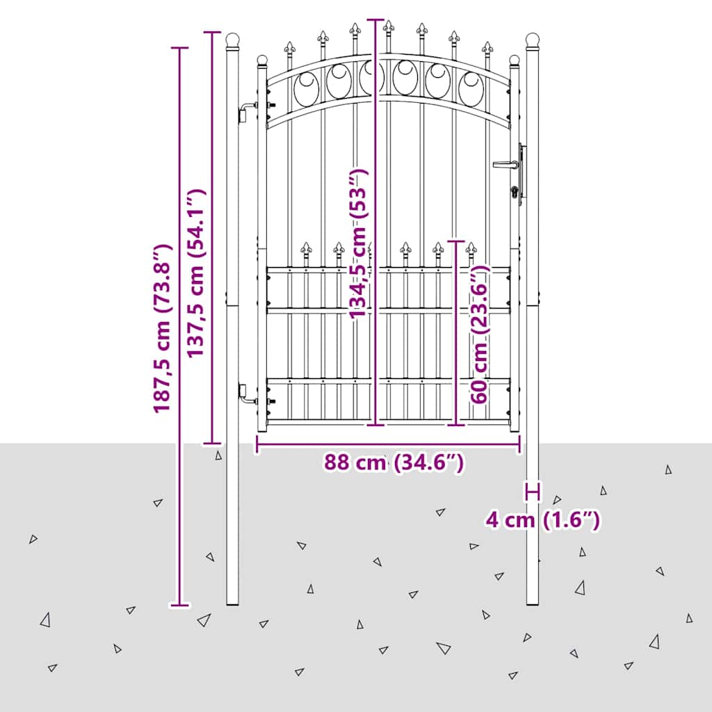vidaXL Πύλη Φράχτη με Ακίδες Γκρι 170 x 100 εκ.