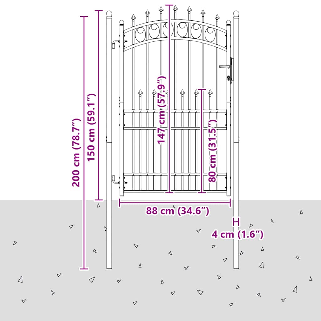 vidaXL Πύλη Φράχτη με Ακίδες Γκρι 200 x 100 cm