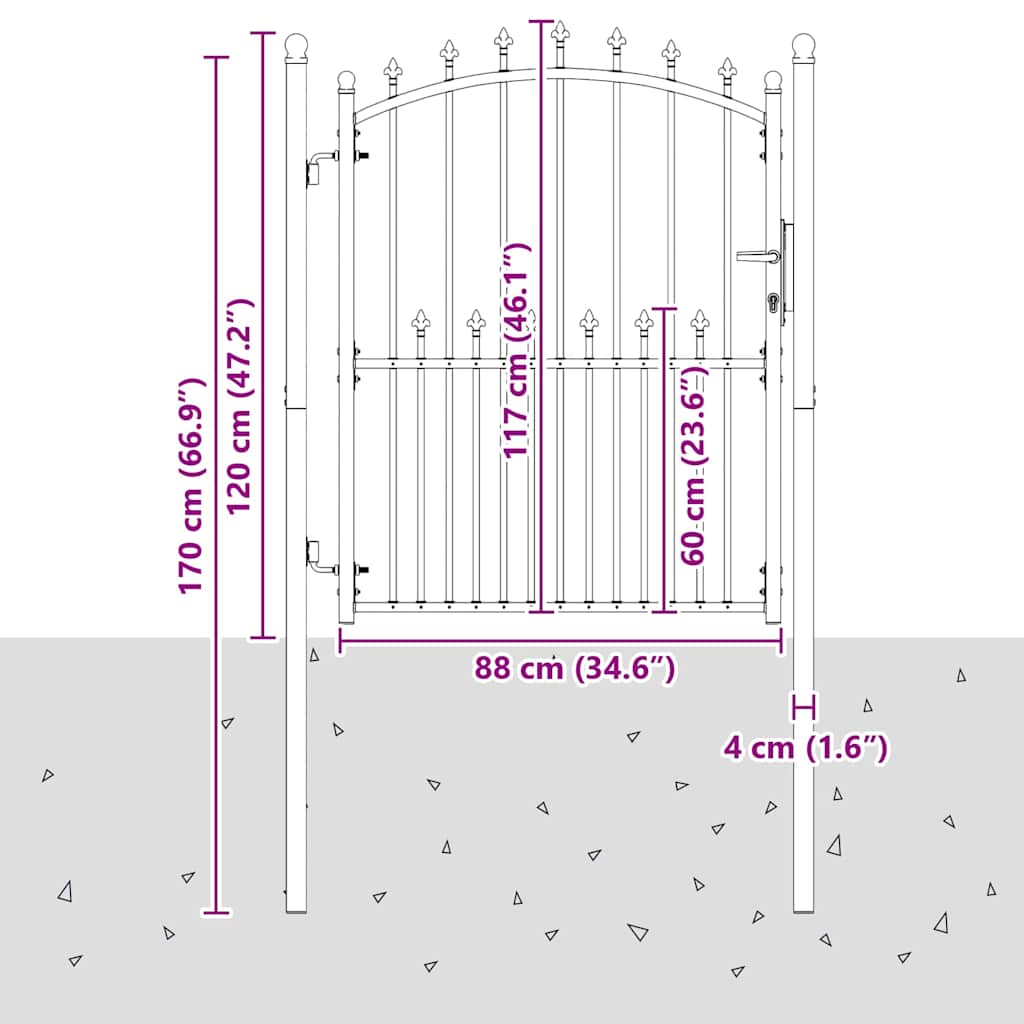 vidaXL Πύλη Φράχτη με Ακίδες με κλειδαριά Γκρι 150 x 100 cm
