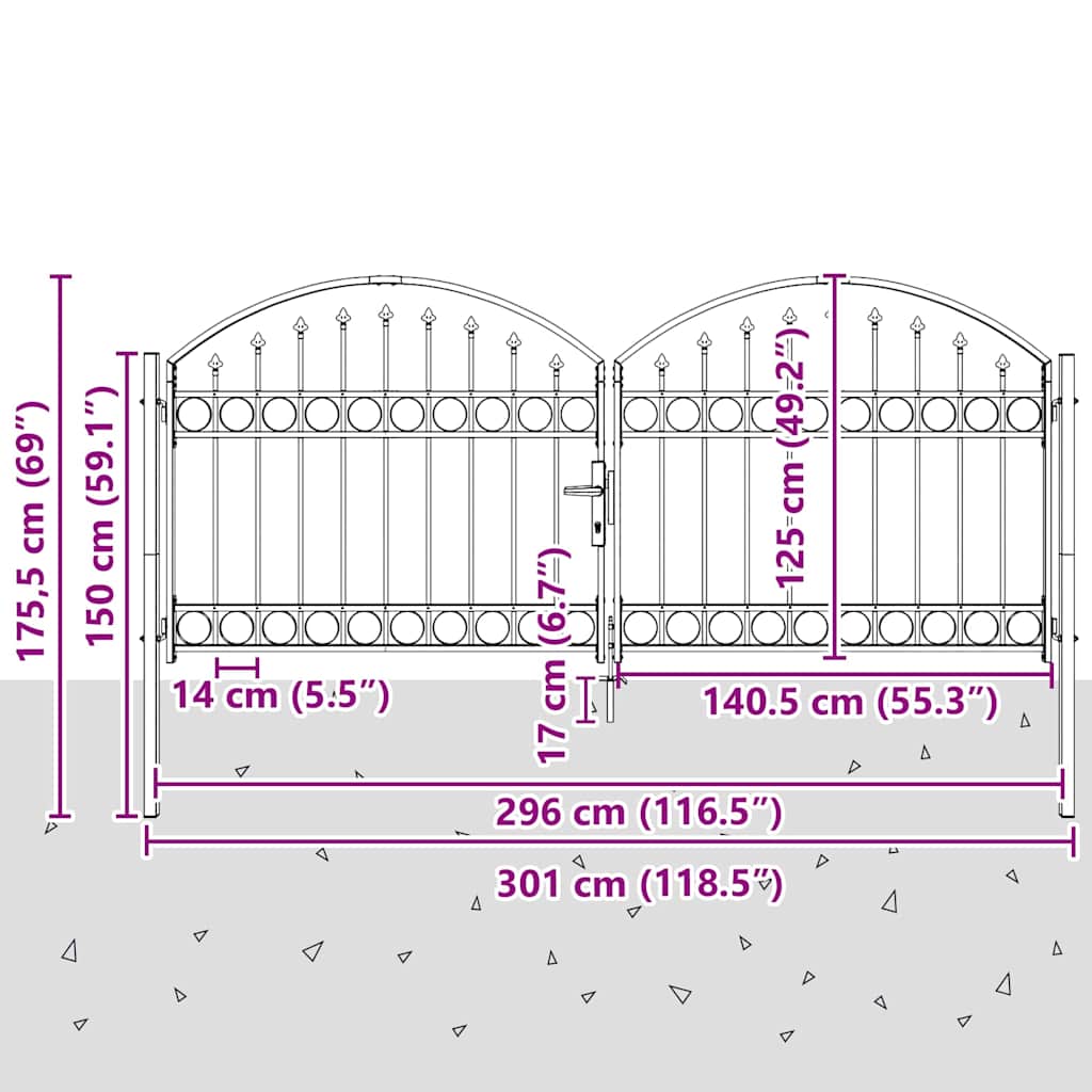 vidaXL Πύλη Φράχτη με κλειδαριά Γκρι 301 x 224.5 εκ. Ατσάλι