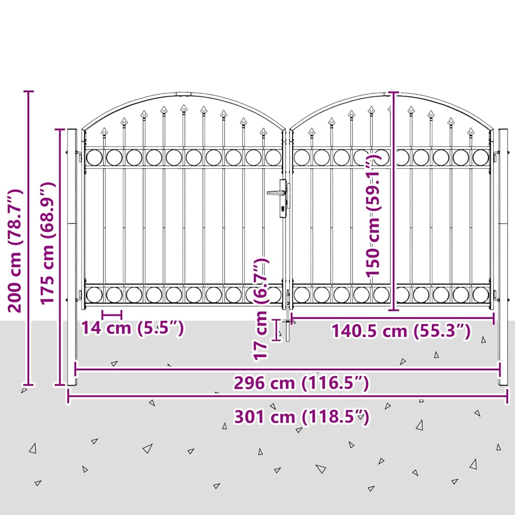 vidaXL Πύλη Φράχτη με κλειδαριά Γκρι 301 x 224.5 εκ. Ατσάλι