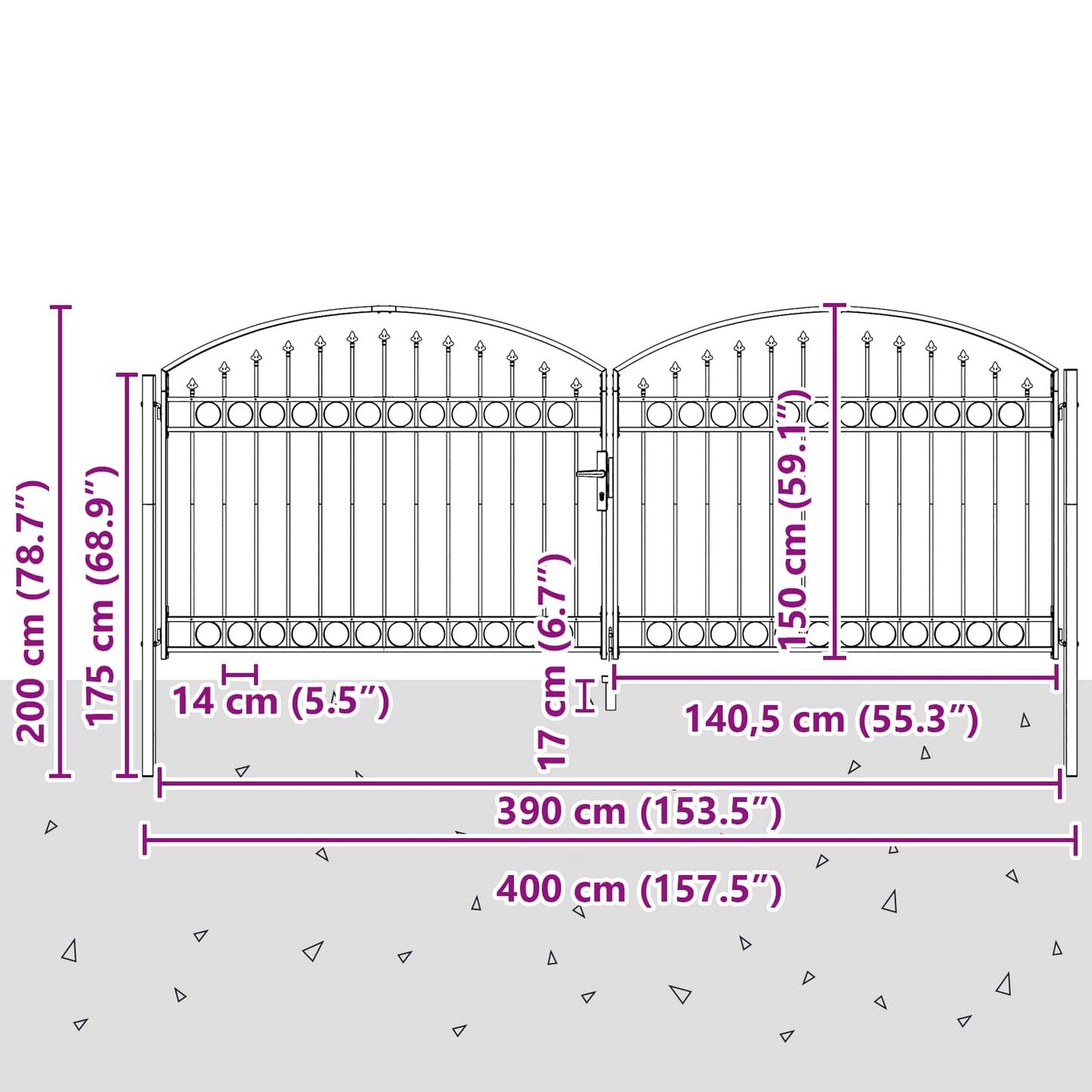 vidaXL Πύλη Φράχτη ASSEN 401 x 200 εκ. Ατσάλι Γκρι Κλειδώσιμο