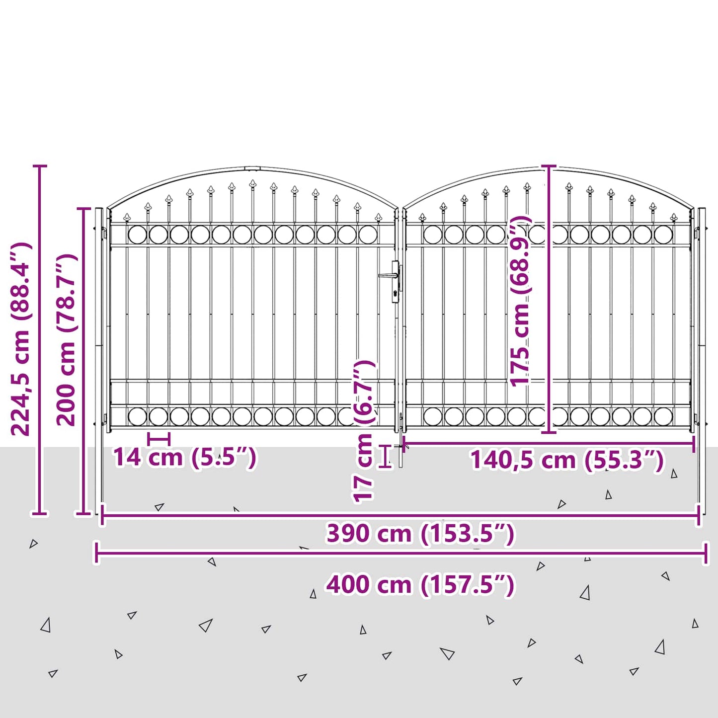 vidaXL Πύλη Φράχτη ASSEN 401 x 224,5 εκ. Ατσάλι Γκρι Κλειδώσιμο