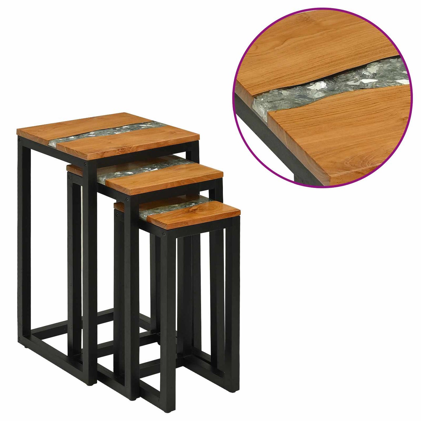 vidaXL Τραπέζι Σαλονιού με Στηρίγματα 3 pcs Καφέ Στερεό Ξύλο Τίκ