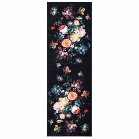 vidaXL Χαλί Κουζίνας Floral Μαύρο 180 x 60 cm Βελούδο