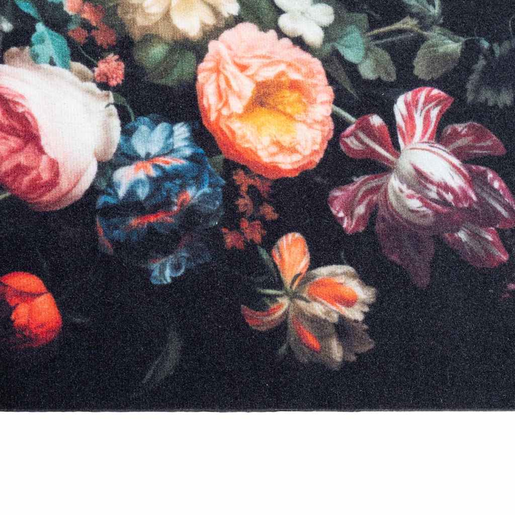 vidaXL Χαλί Κουζίνας Floral Μαύρο 300 x 60 εκ Βελούδο