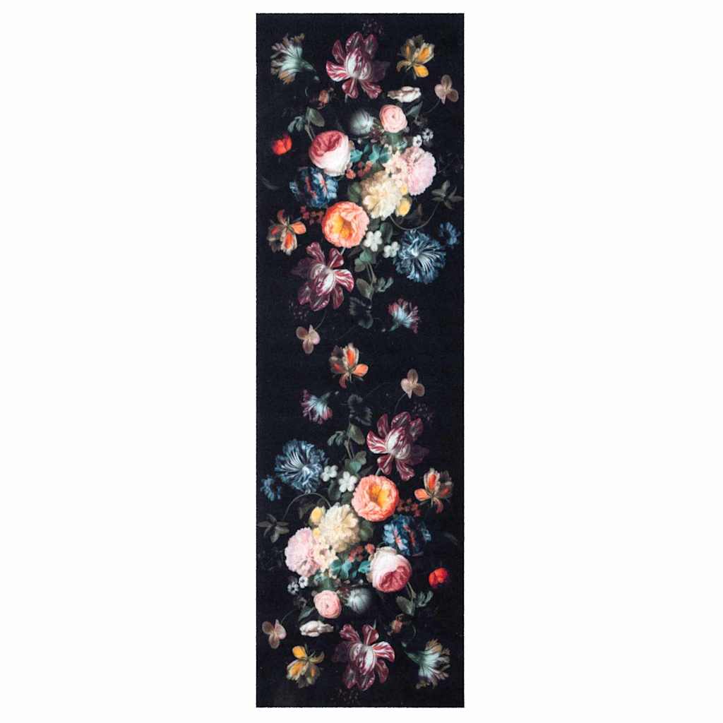 vidaXL Χαλί Κουζίνας Floral Μαύρο 300 x 60 εκ Βελούδο