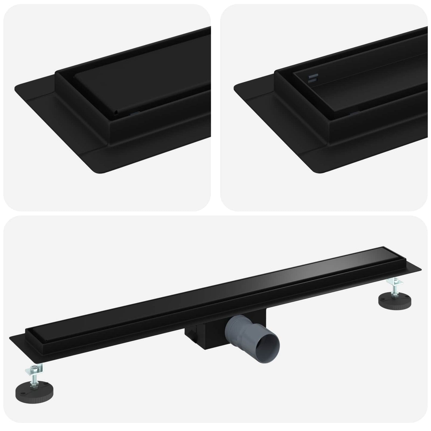 vidaXL 2 σε 1 εκροή ντους Μαύρο 70 cm Ανοξείδωτο Ατσάλι 304