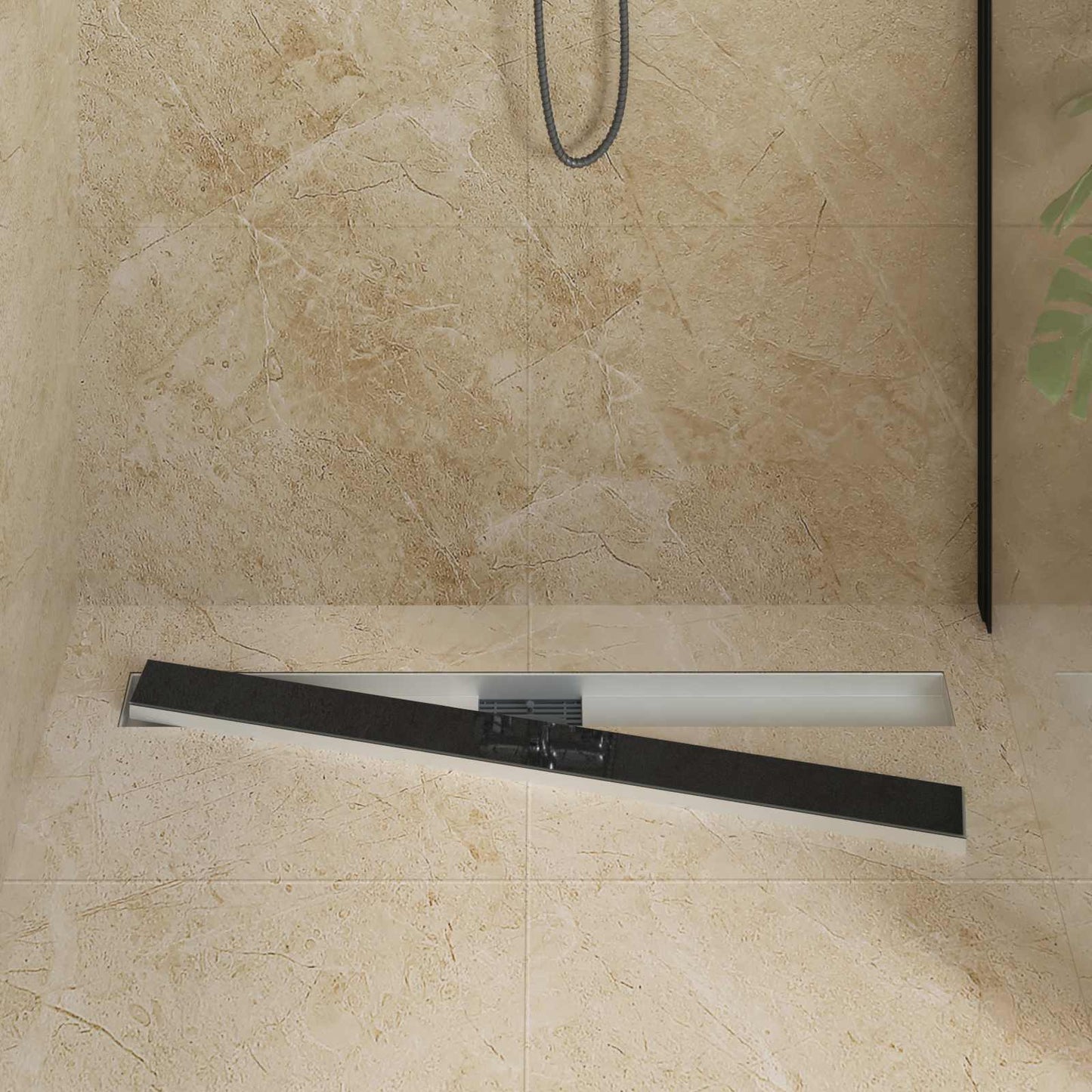 vidaXL Εκροή ντους με γυάλινη επικάλυψη Μαύρο 90 cm