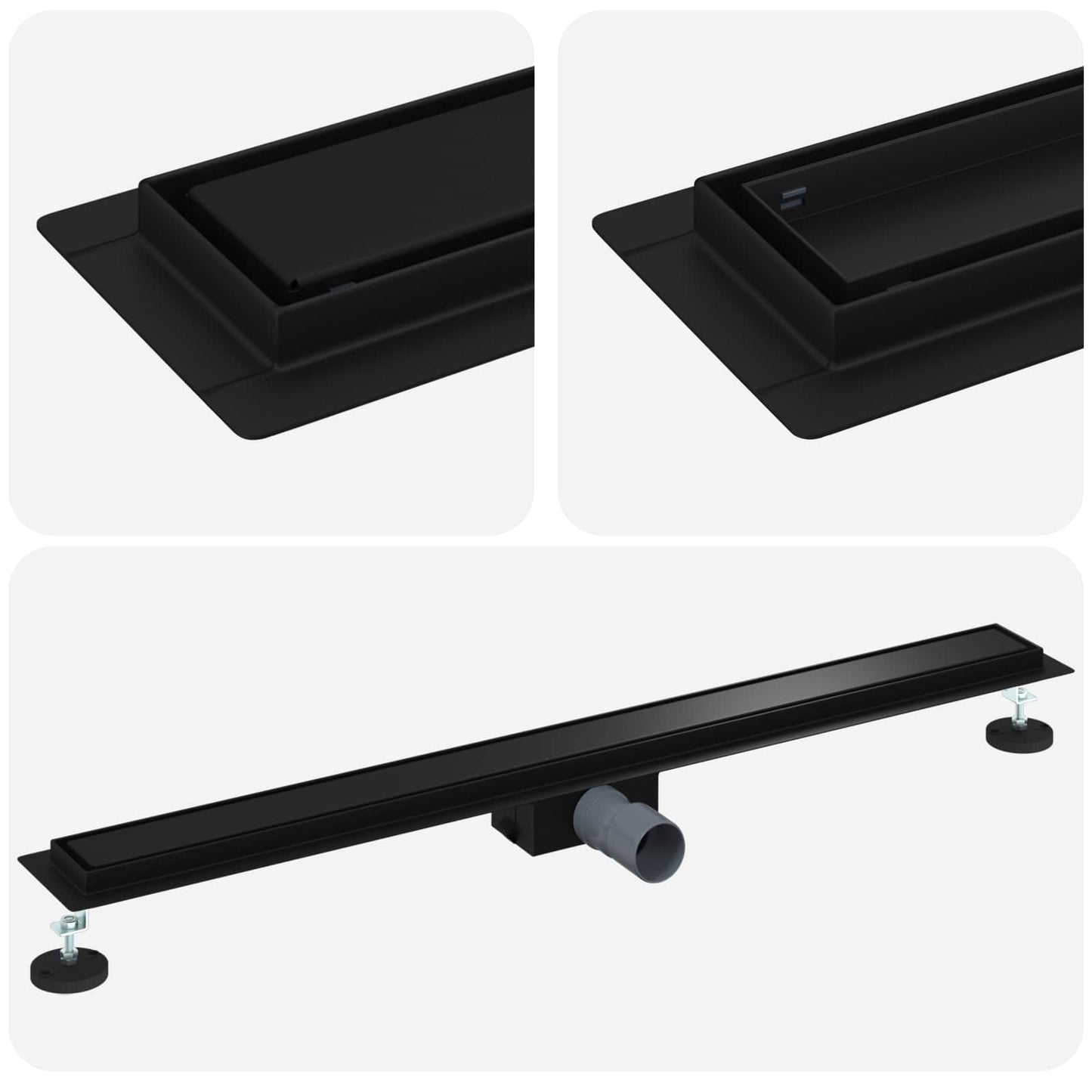 vidaXL 2 σε 1 εκροή ντους Μαύρο 90 cm Ανοξείδωτο Ατσάλι 304