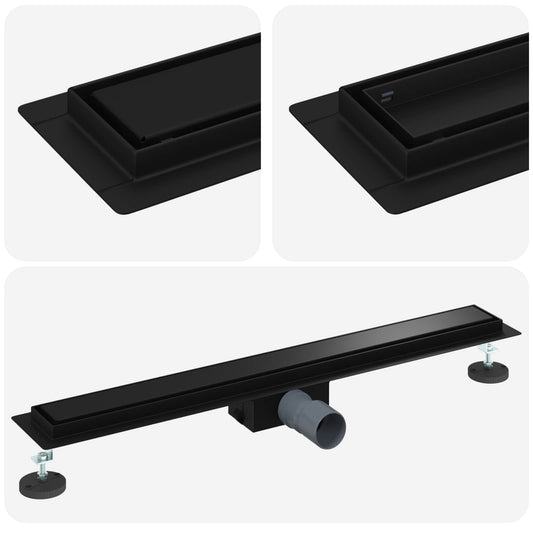 vidaXL 2 σε 1 εκροή ντους Μαύρο 80 cm Ανοξείδωτο Ατσάλι 304