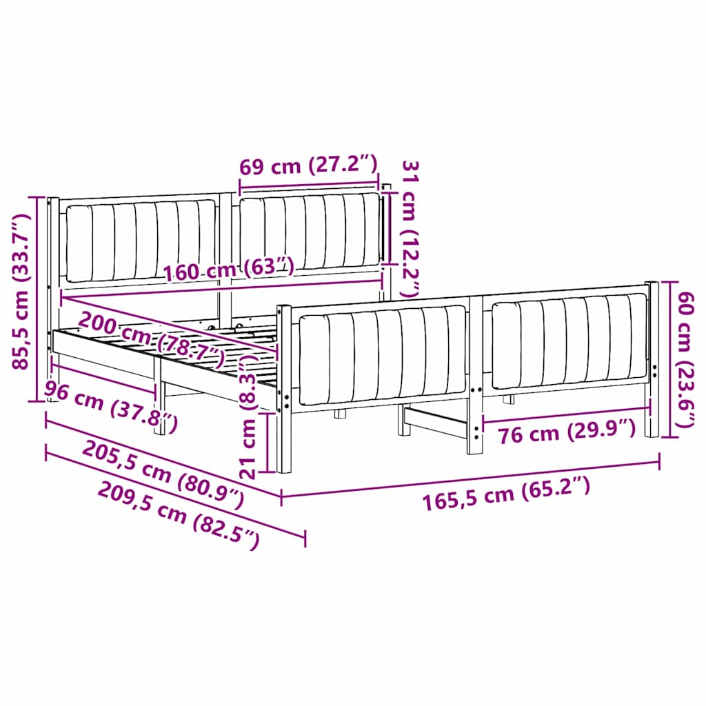 vidaXL Σκελετός Κρεβατιού με κεφαλάρι Καφέ και ταμπά 160 x 200 cm