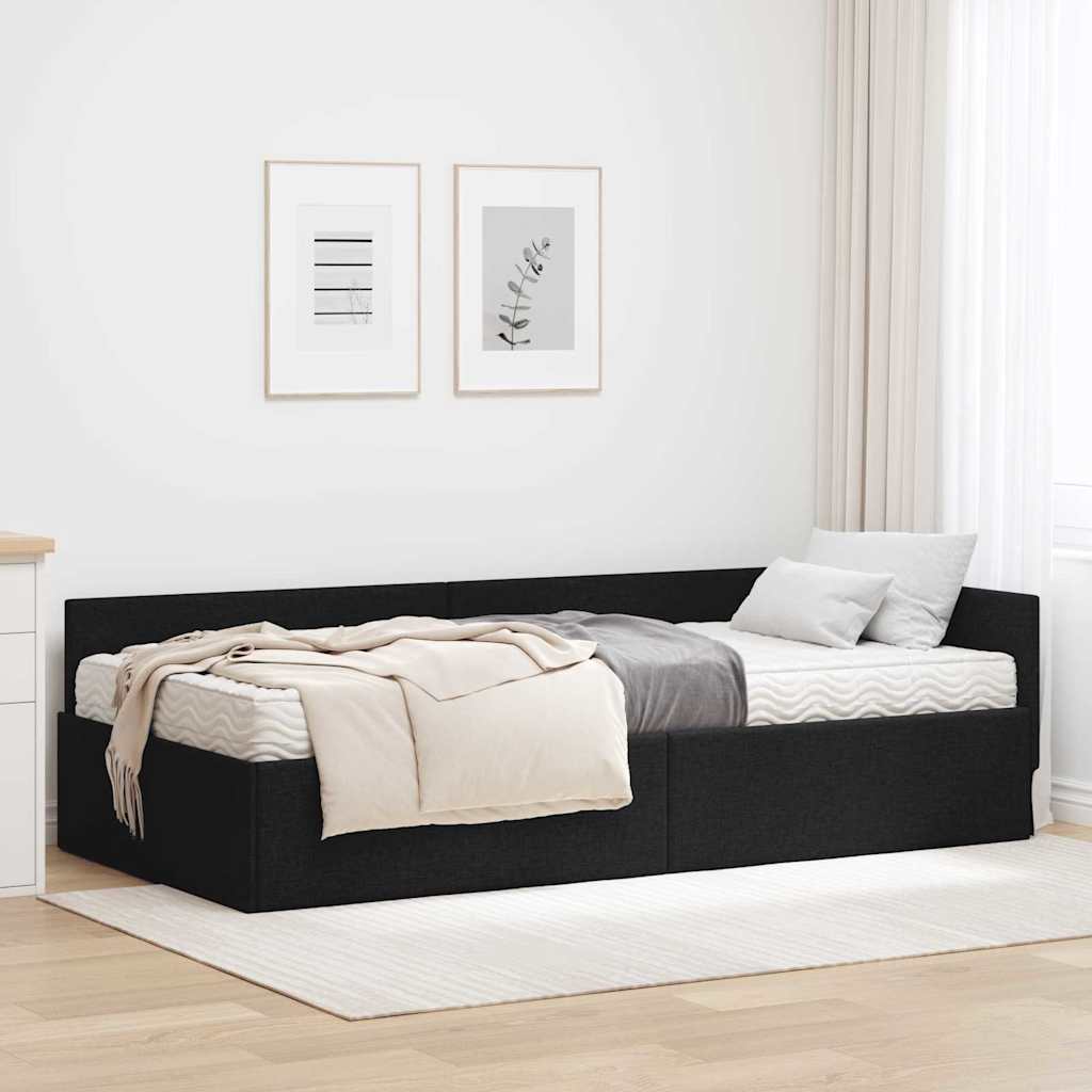 vidaXL Κρεβάτι γωνίας με στρώμα Άλλο με κεφαλάρι 2 pcs Μαύρο ύφασμα