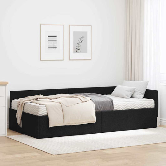 vidaXL Κρεβάτι γωνίας με στρώμα Άλλο με κεφαλάρι 2 pcs Μαύρο ύφασμα