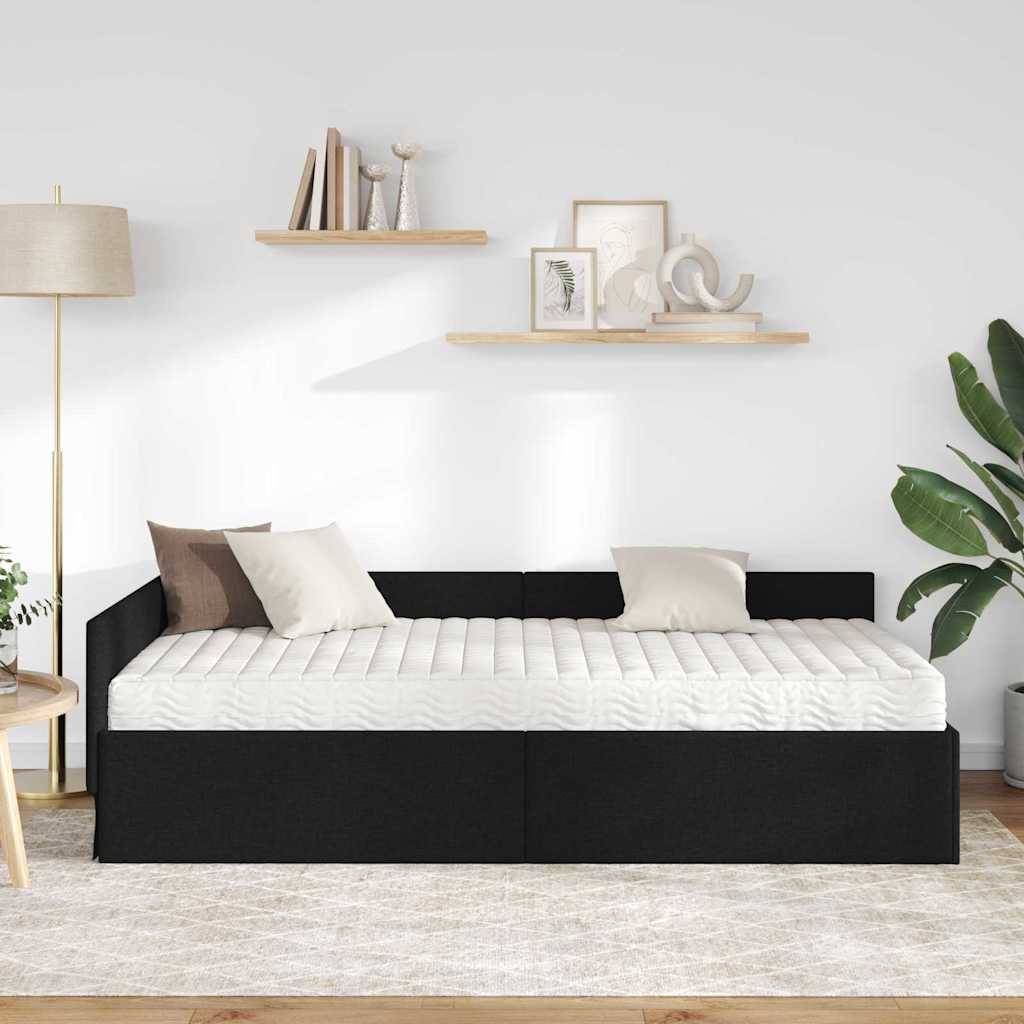 vidaXL Κρεβάτι γωνίας με στρώμα Άλλο με κεφαλάρι 2 pcs Μαύρο ύφασμα