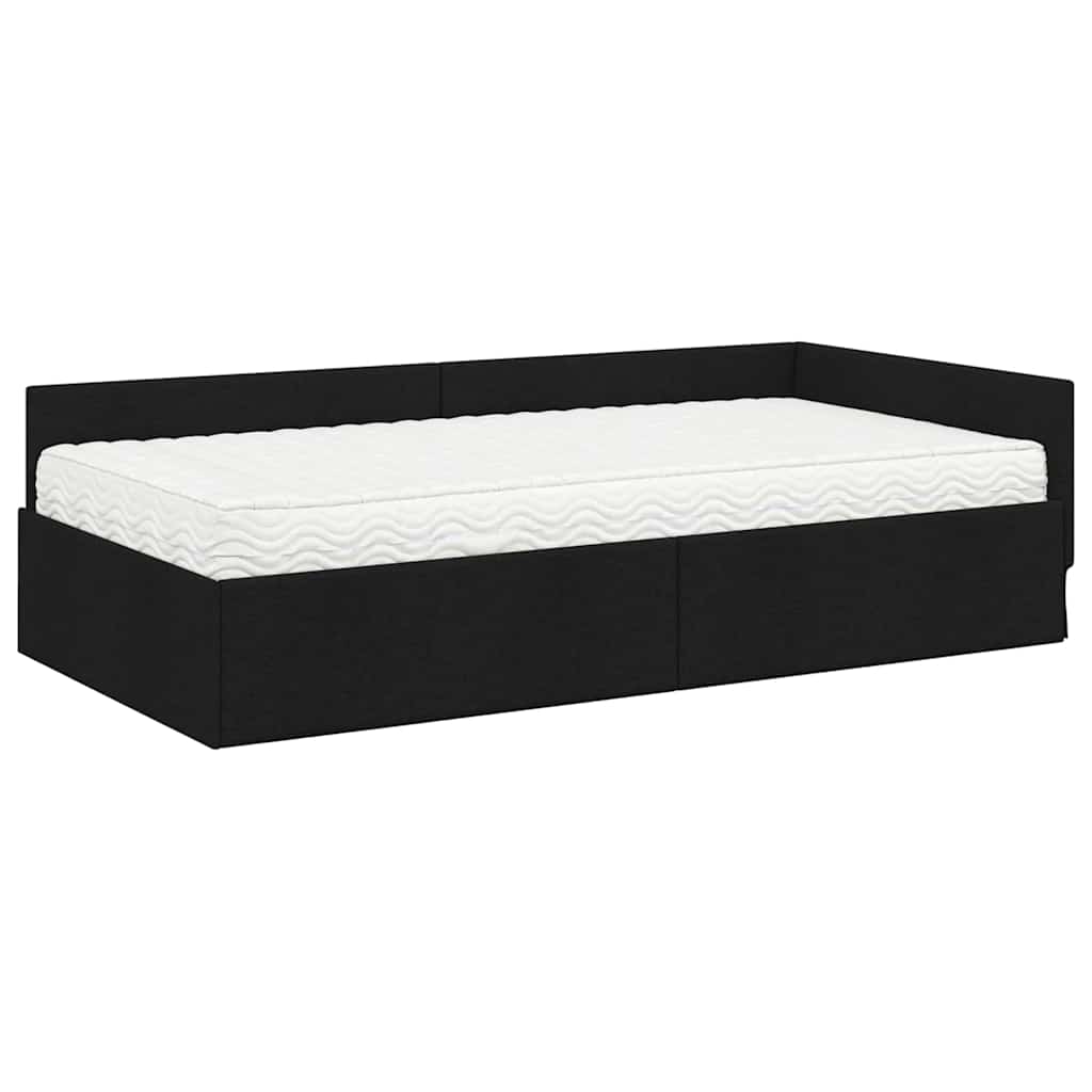 vidaXL Κρεβάτι γωνίας με στρώμα Άλλο με κεφαλάρι 2 pcs Μαύρο ύφασμα