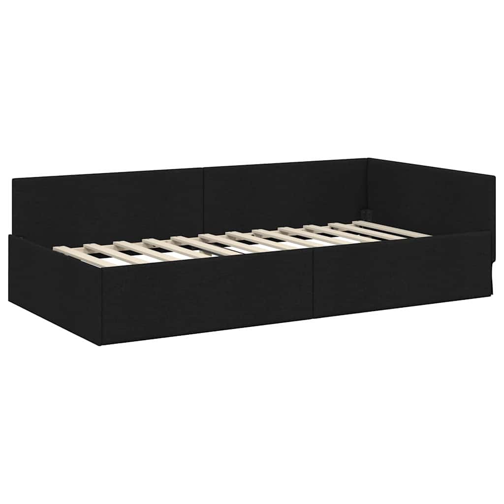 vidaXL Κρεβάτι γωνίας με στρώμα Άλλο με κεφαλάρι 2 pcs Μαύρο ύφασμα
