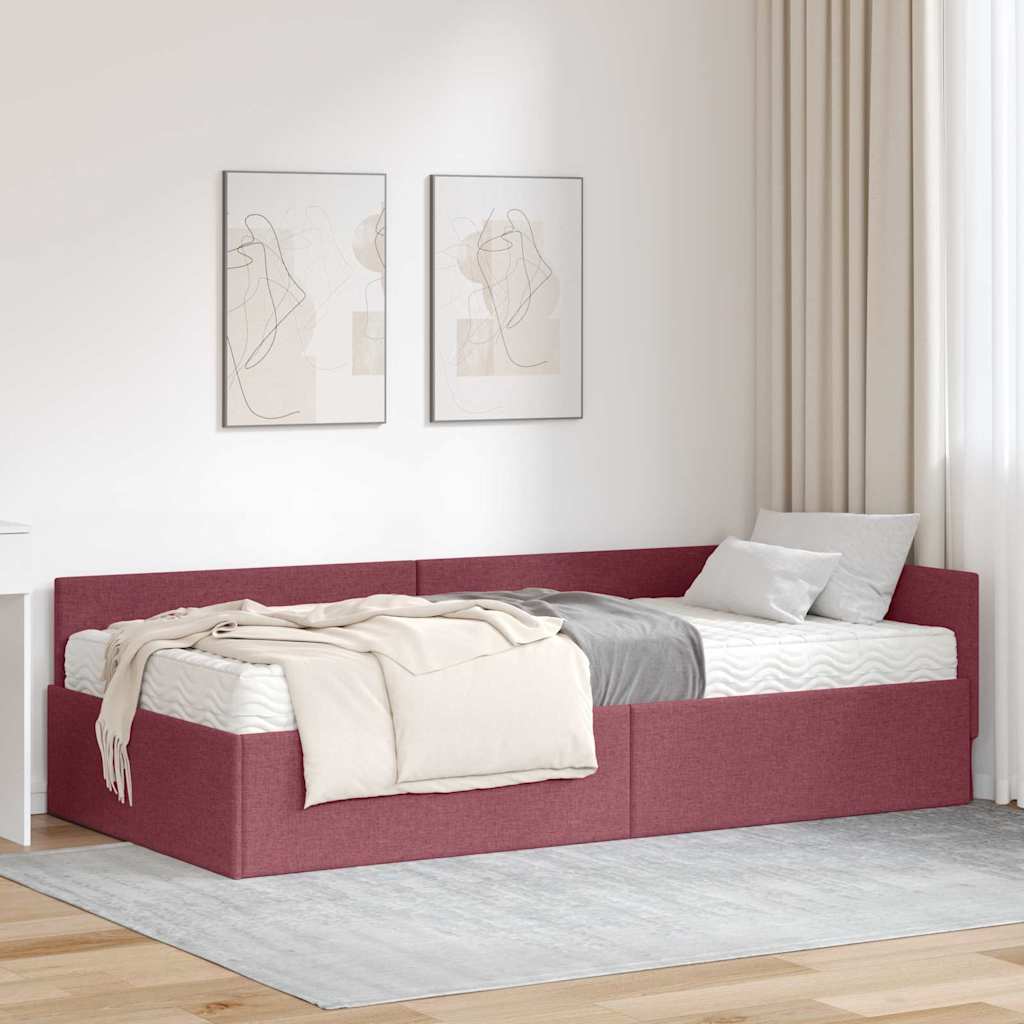 vidaXL Κρεβάτι γωνίας με στρώμα Άλλο με κεφαλάρι 2 pcs Κόκκινο ύφασμα