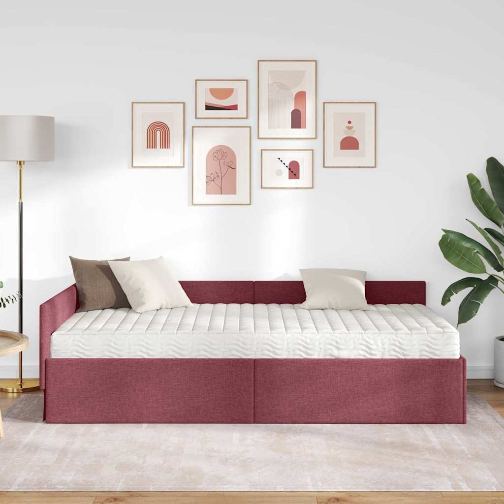 vidaXL Κρεβάτι γωνίας με στρώμα Άλλο με κεφαλάρι 2 pcs Κόκκινο ύφασμα