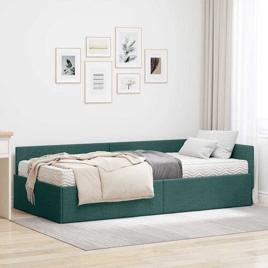 vidaXL Κρεβάτι γωνίας με στρώμα Άλλο με κεφαλάρι 2 pcs Πράσινο ύφασμα