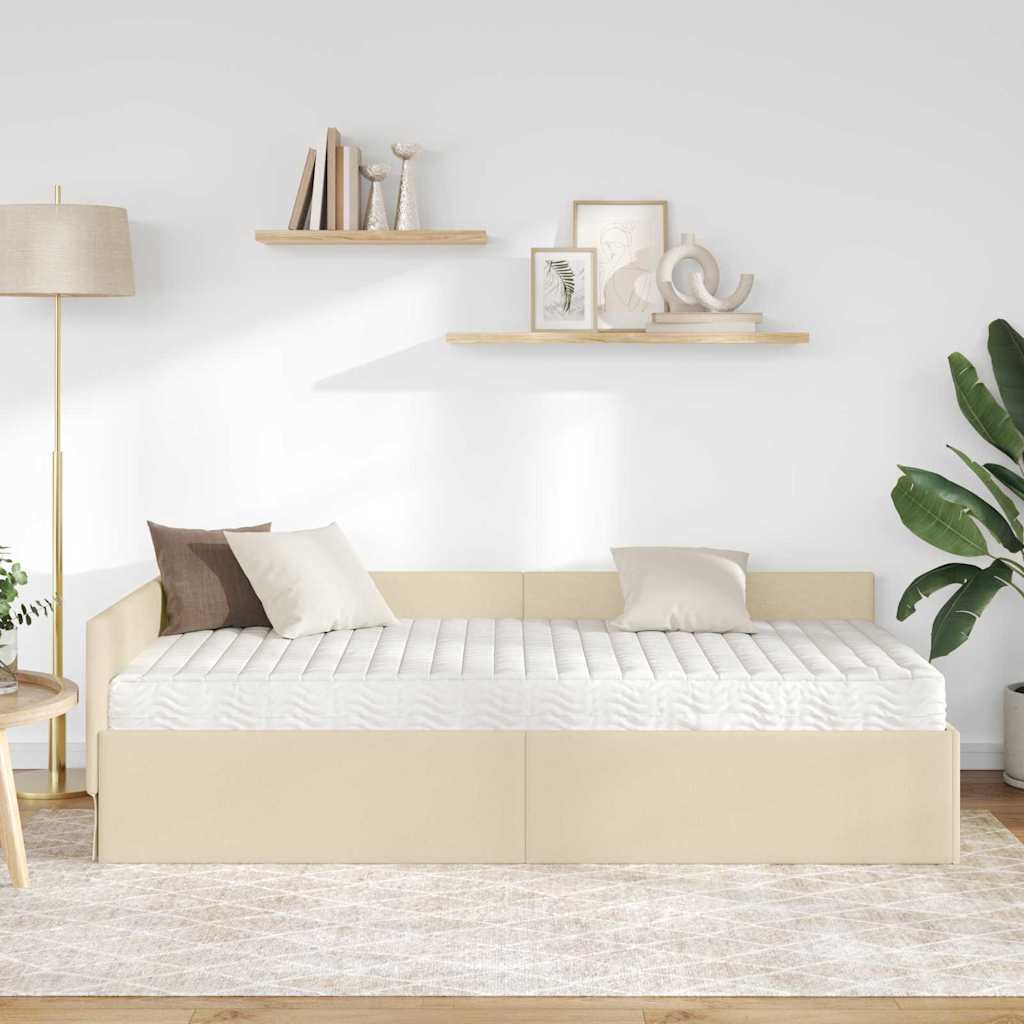 vidaXL Κρεβάτι γωνίας με στρώμα Άλλο με κεφαλάρι 2 pcs Κρεμ ύφασμα