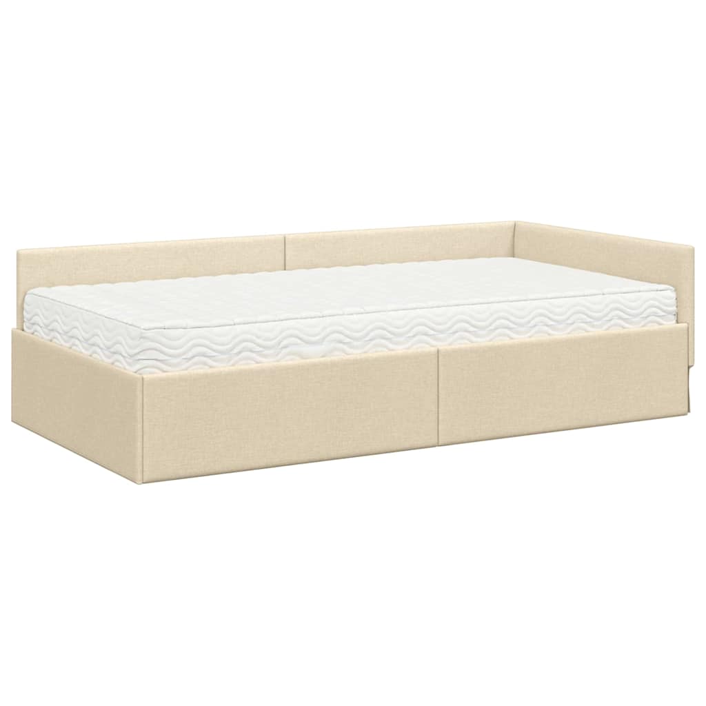 vidaXL Κρεβάτι γωνίας με στρώμα Άλλο με κεφαλάρι 2 pcs Κρεμ ύφασμα