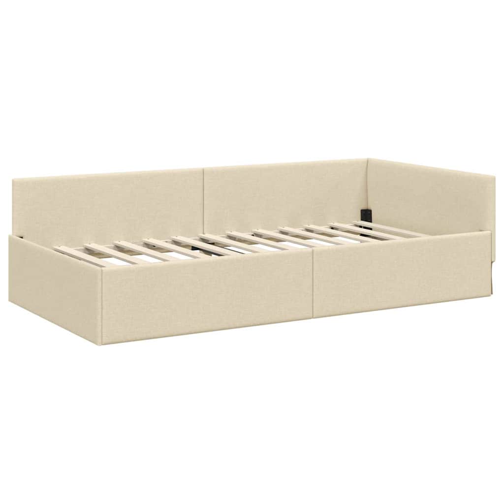 vidaXL Κρεβάτι γωνίας με στρώμα Άλλο με κεφαλάρι 2 pcs Κρεμ ύφασμα