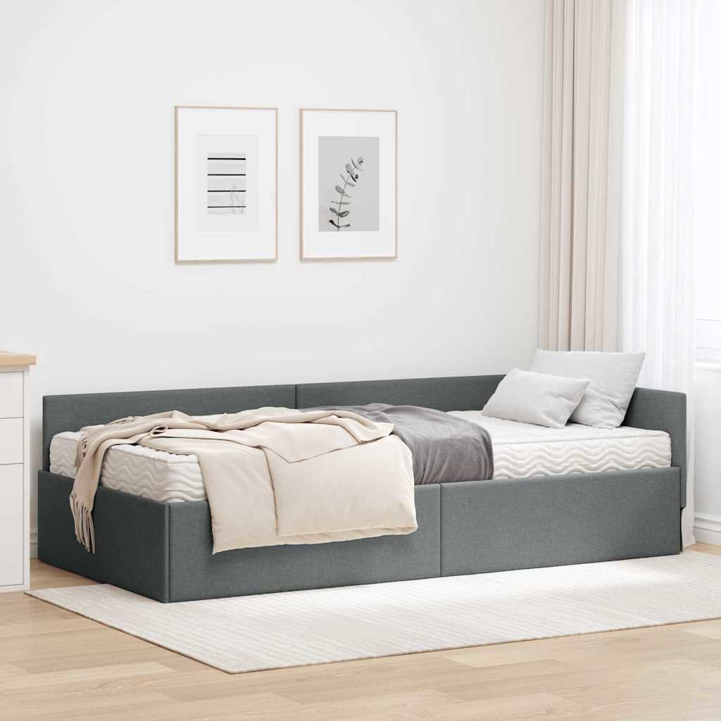 vidaXL Κρεβάτι γωνίας με στρώμα Άλλο με κεφαλάρι 2 pcs Γκρι ύφασμα