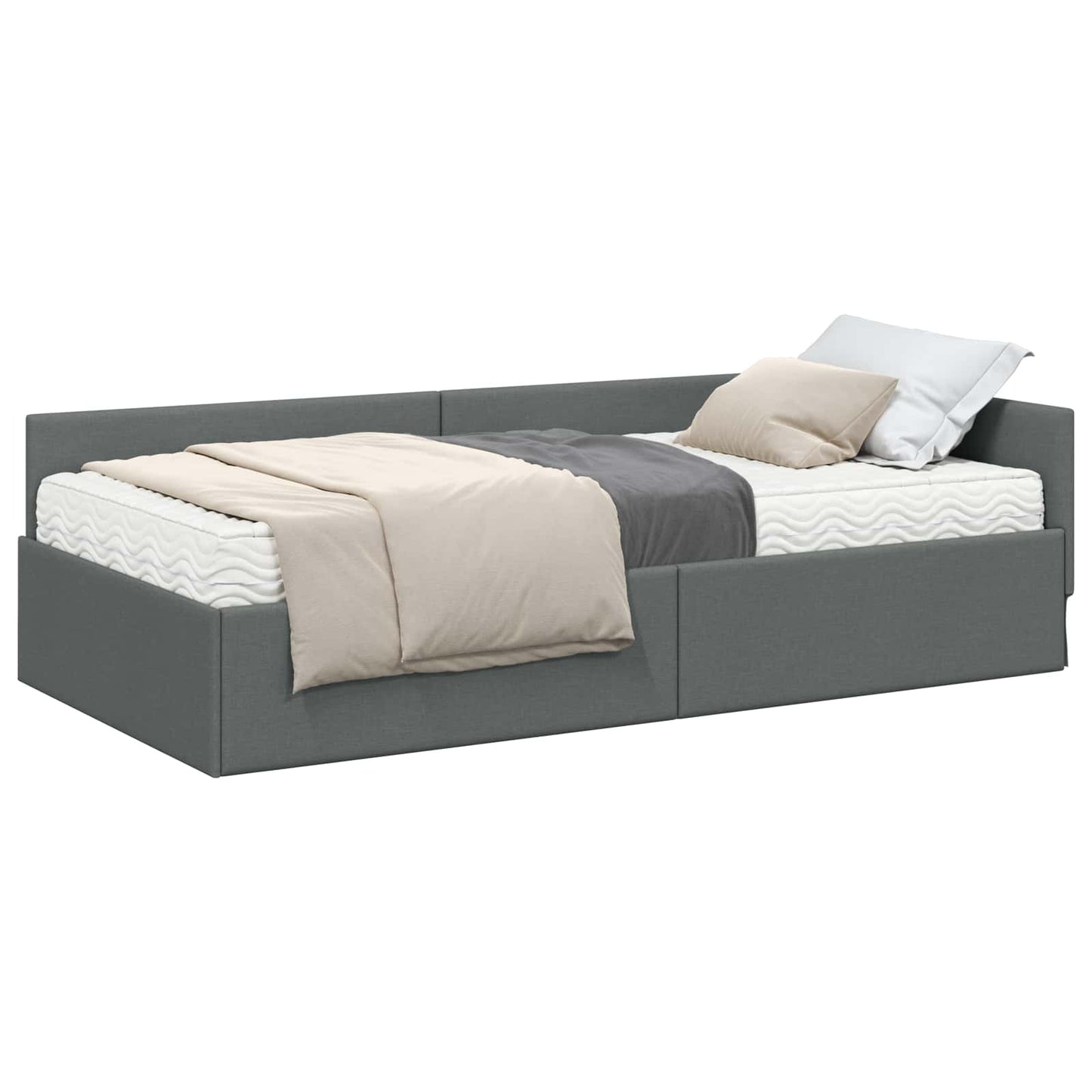 vidaXL Κρεβάτι γωνίας με στρώμα Άλλο με κεφαλάρι 2 pcs Γκρι ύφασμα