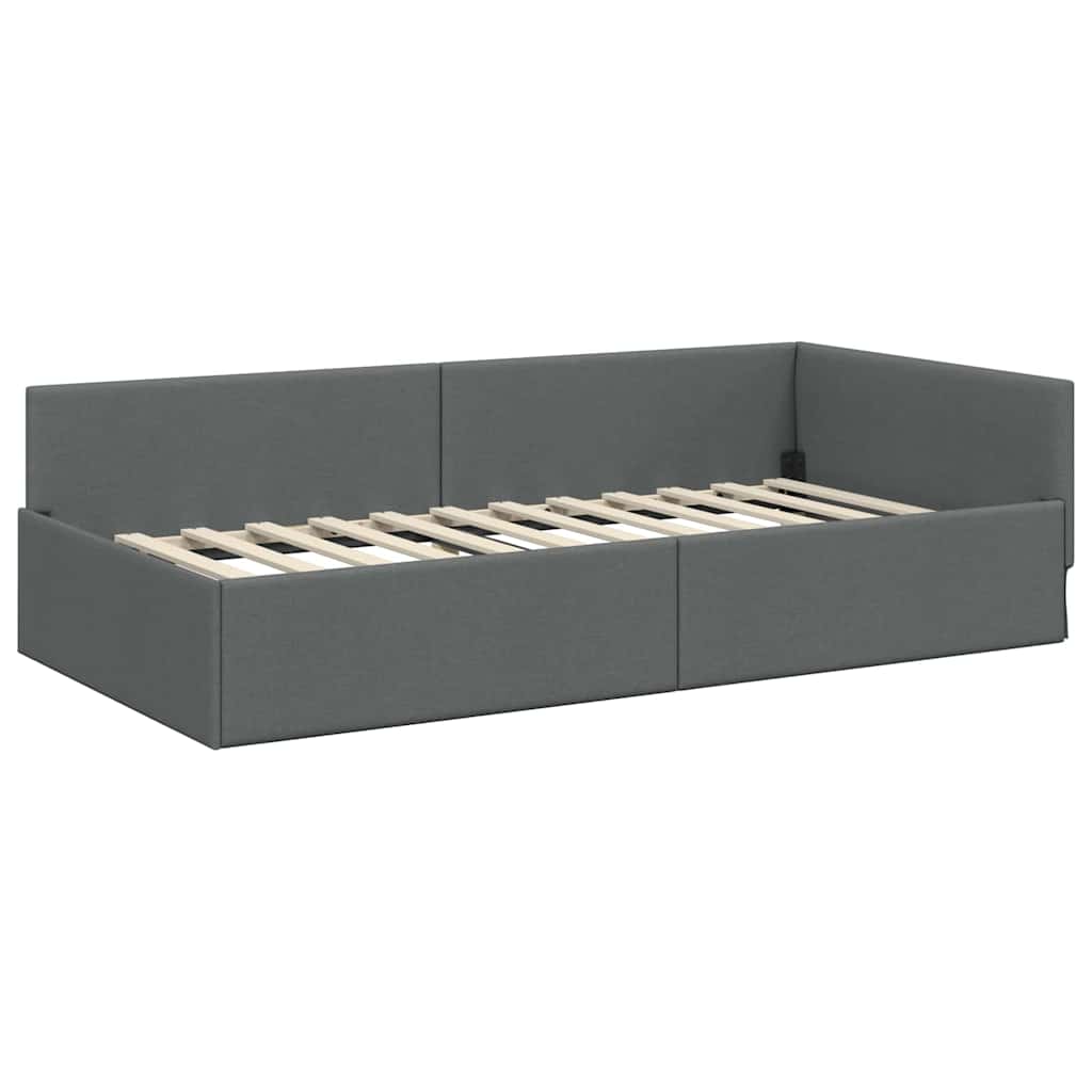 vidaXL Κρεβάτι γωνίας με στρώμα Άλλο με κεφαλάρι 2 pcs Γκρι ύφασμα