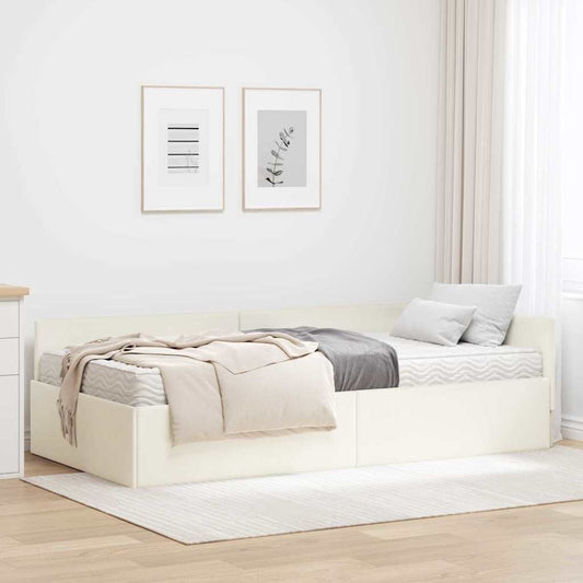 vidaXL Κρεβάτι γωνίας με στρώμα Άλλο με κεφαλάρι 2 pcs Κρεμ Βελούδο