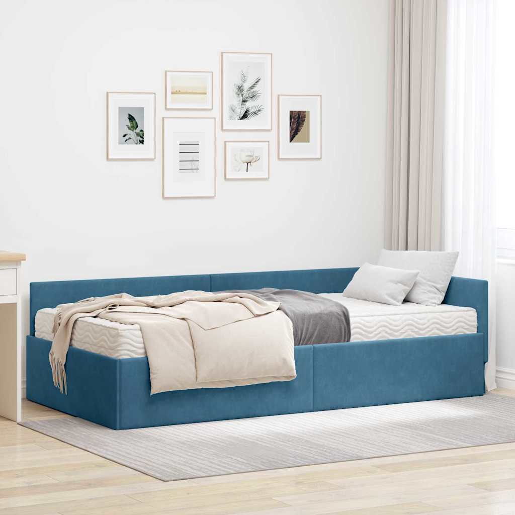 vidaXL Κρεβάτι γωνίας με στρώμα 2 τμχ. Μπλε 90 x 190 cm Βελούδο