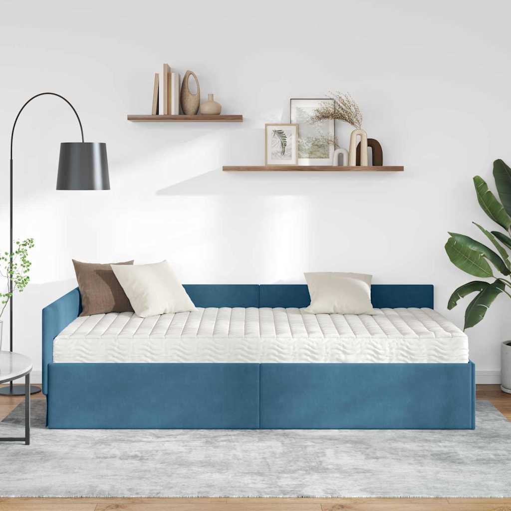 vidaXL Κρεβάτι γωνίας με στρώμα 2 τμχ. Μπλε 90 x 190 cm Βελούδο