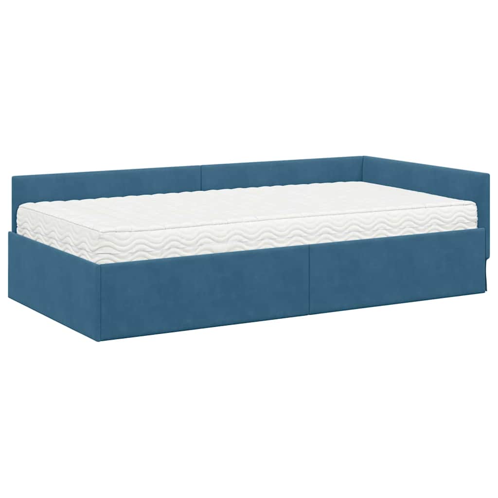 vidaXL Κρεβάτι γωνίας με στρώμα 2 τμχ. Μπλε 90 x 190 cm Βελούδο