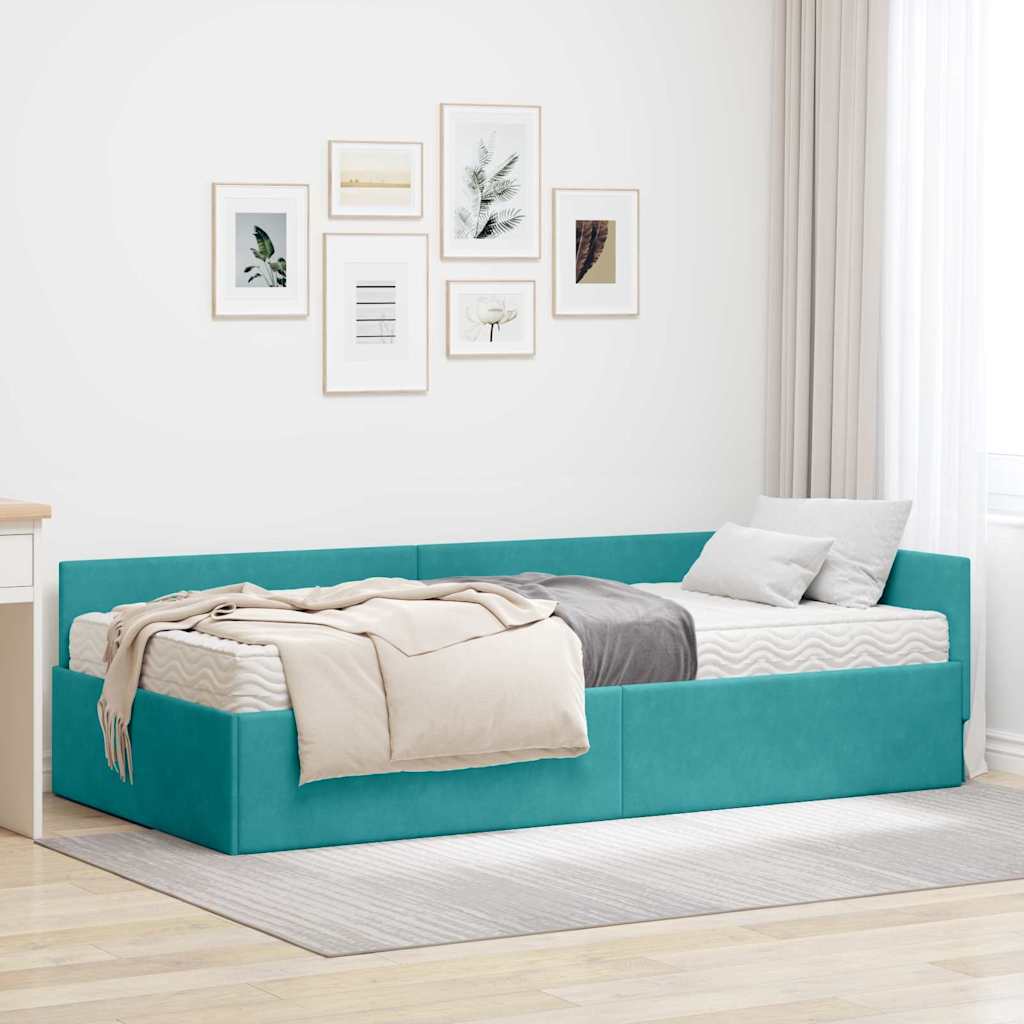 vidaXL Κρεβάτι γωνίας με στρώμα Άλλο με κεφαλάρι 2 pcs Πράσινο Βελούδο