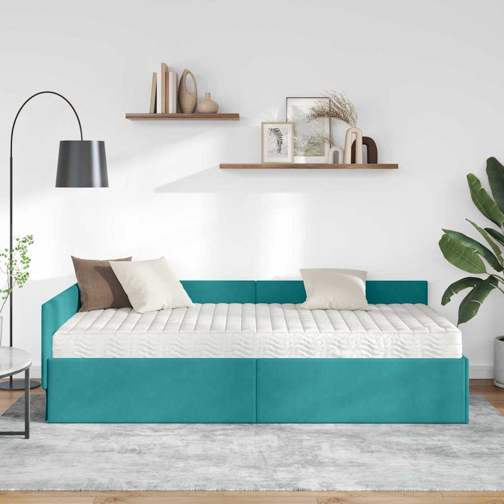 vidaXL Κρεβάτι γωνίας με στρώμα Άλλο με κεφαλάρι 2 pcs Πράσινο Βελούδο