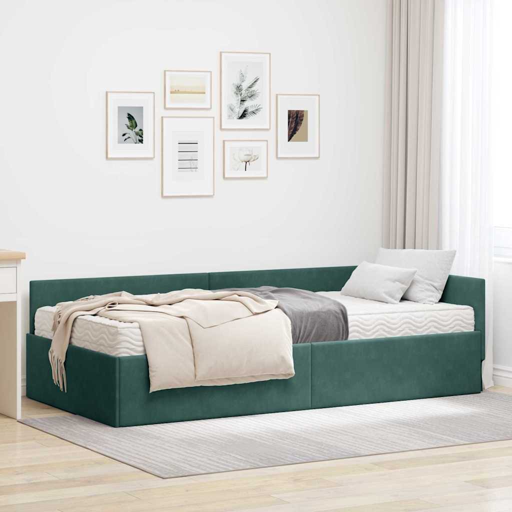vidaXL Κρεβάτι γωνίας με στρώμα Άλλο με κεφαλάρι 2 pcs Πράσινο Βελούδο