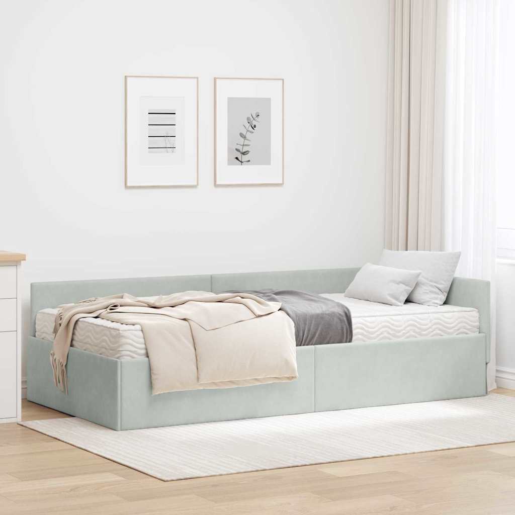 vidaXL Κρεβάτι γωνίας με στρώμα Άλλο 2 pcs Ανοιχτό γκρι Βελούδο