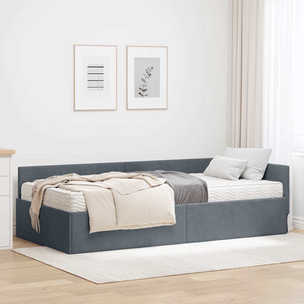 vidaXL Κρεβάτι γωνίας με στρώμα Άλλο με κεφαλάρι 2 pcs Γκρι Βελούδο