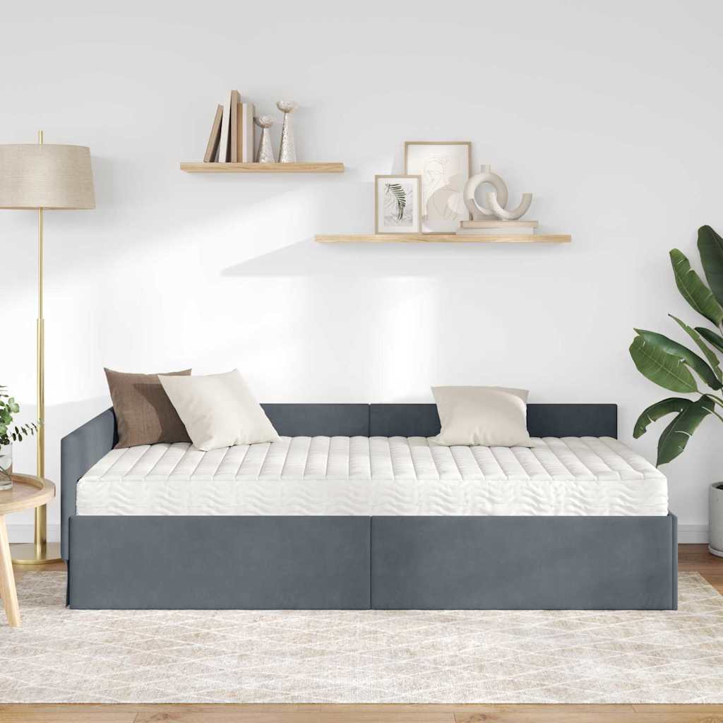 vidaXL Κρεβάτι γωνίας με στρώμα Άλλο με κεφαλάρι 2 pcs Γκρι Βελούδο