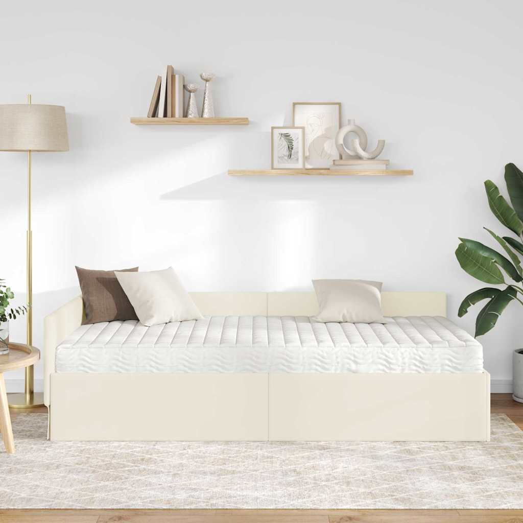 vidaXL Κρεβάτι γωνίας με στρώμα Άλλο με κεφαλάρι 2 pcs Κρεμ Βελούδο