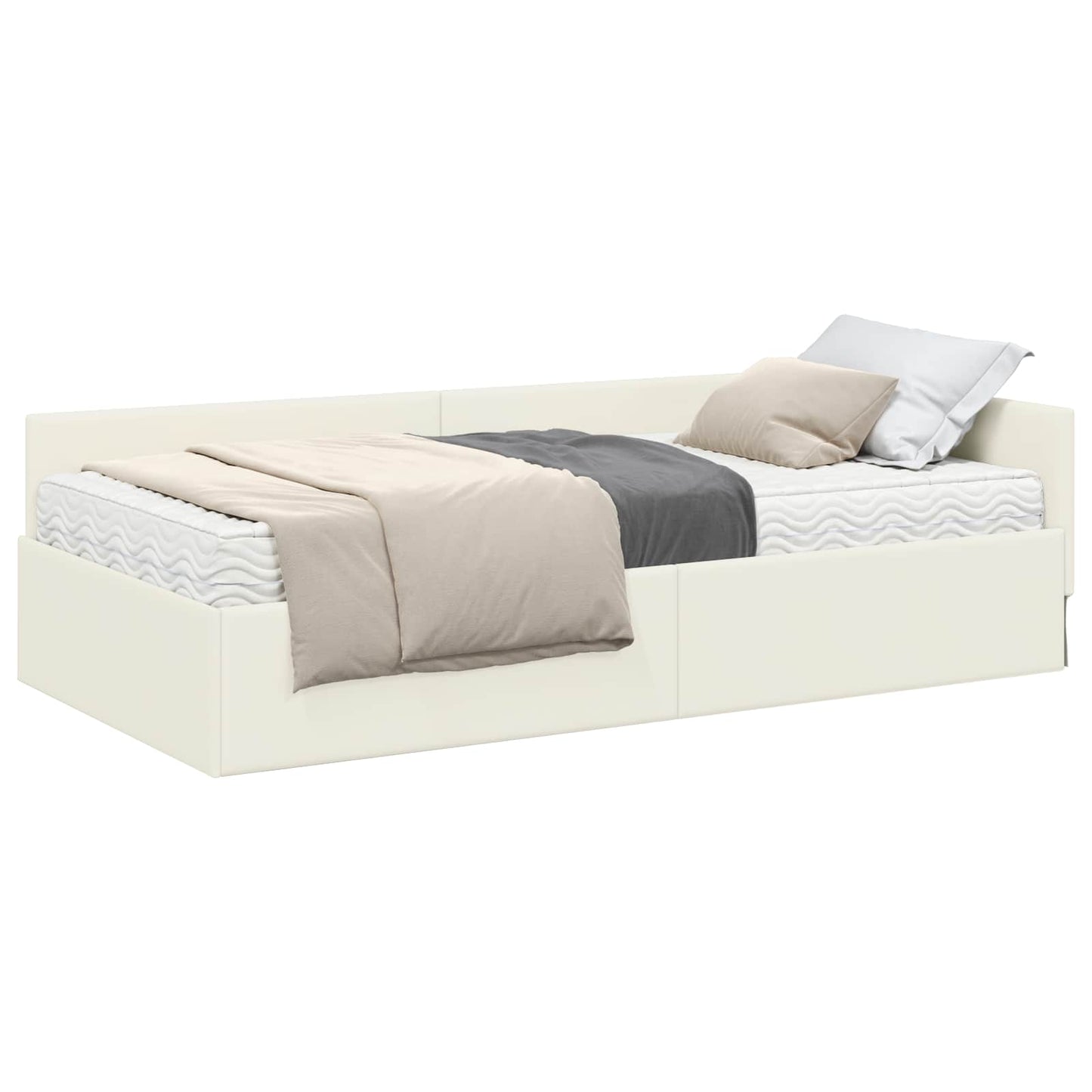 vidaXL Κρεβάτι γωνίας με στρώμα Άλλο με κεφαλάρι 2 pcs Κρεμ Βελούδο