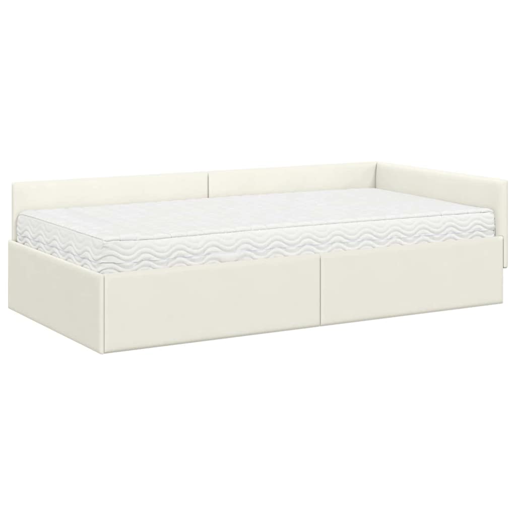 vidaXL Κρεβάτι γωνίας με στρώμα Άλλο με κεφαλάρι 2 pcs Κρεμ Βελούδο
