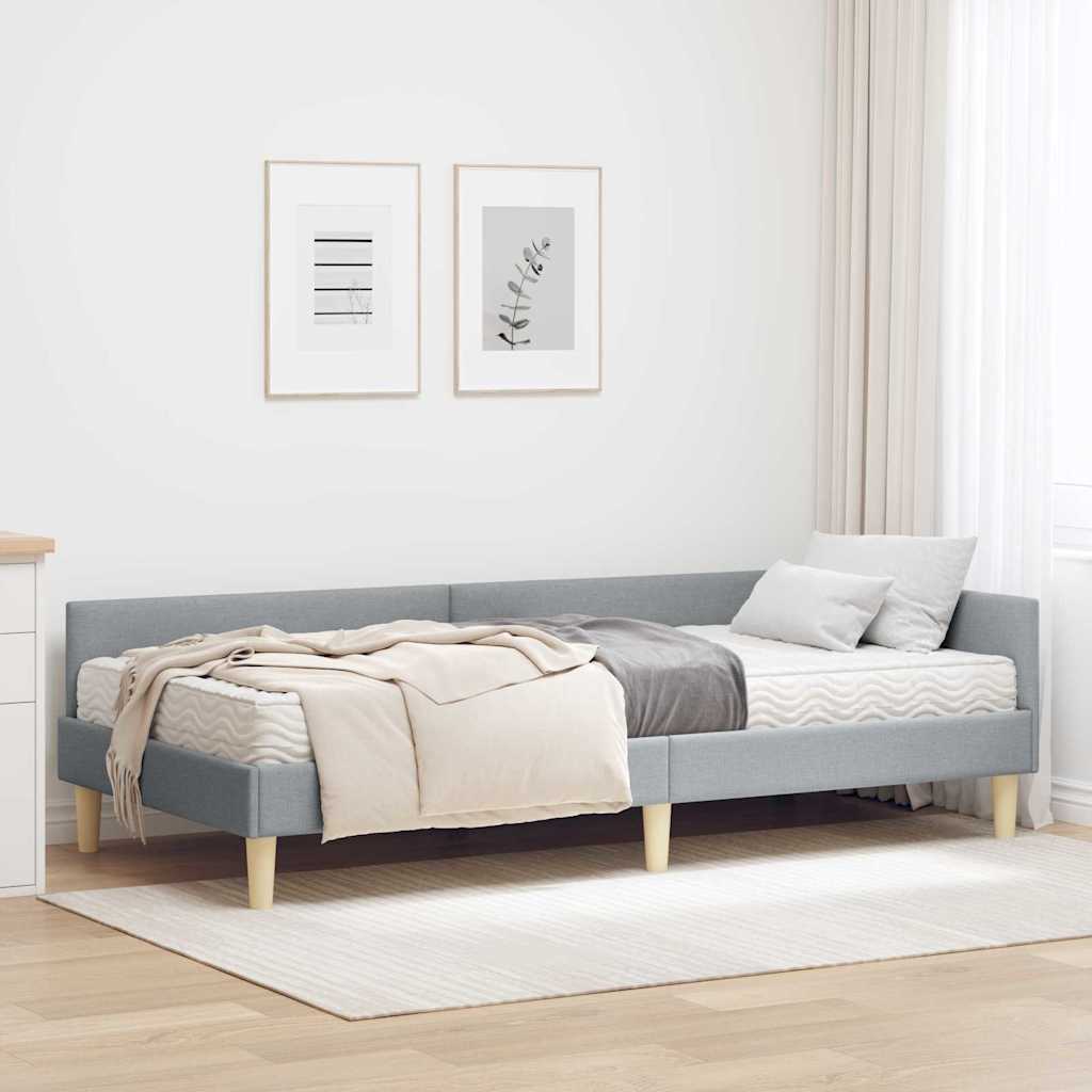 vidaXL Κρεβάτι γωνίας με στρώμα με στρώμα 2 pcs Ανοιχτό γκρι ύφασμα