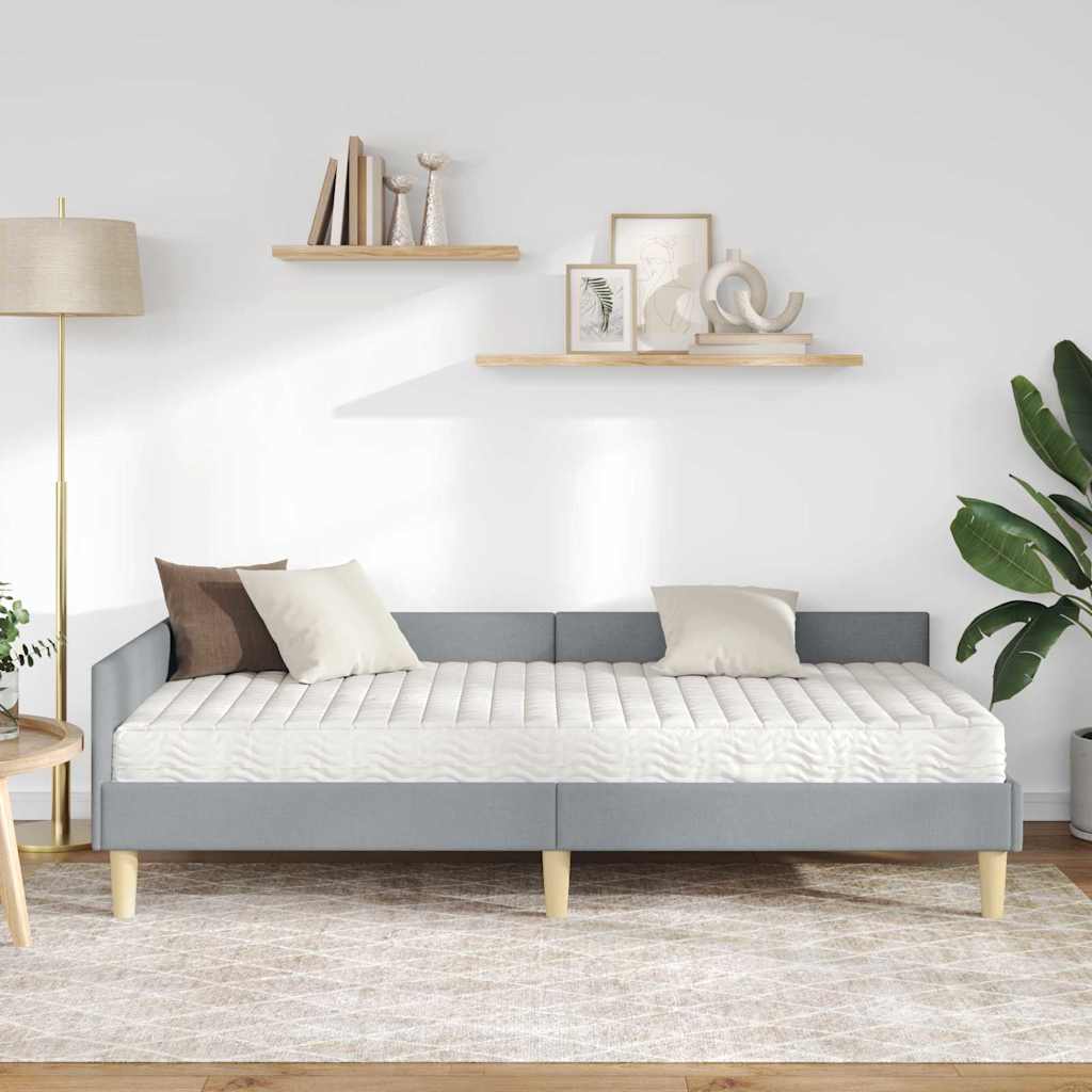 vidaXL Κρεβάτι γωνίας με στρώμα με στρώμα 2 pcs Ανοιχτό γκρι ύφασμα