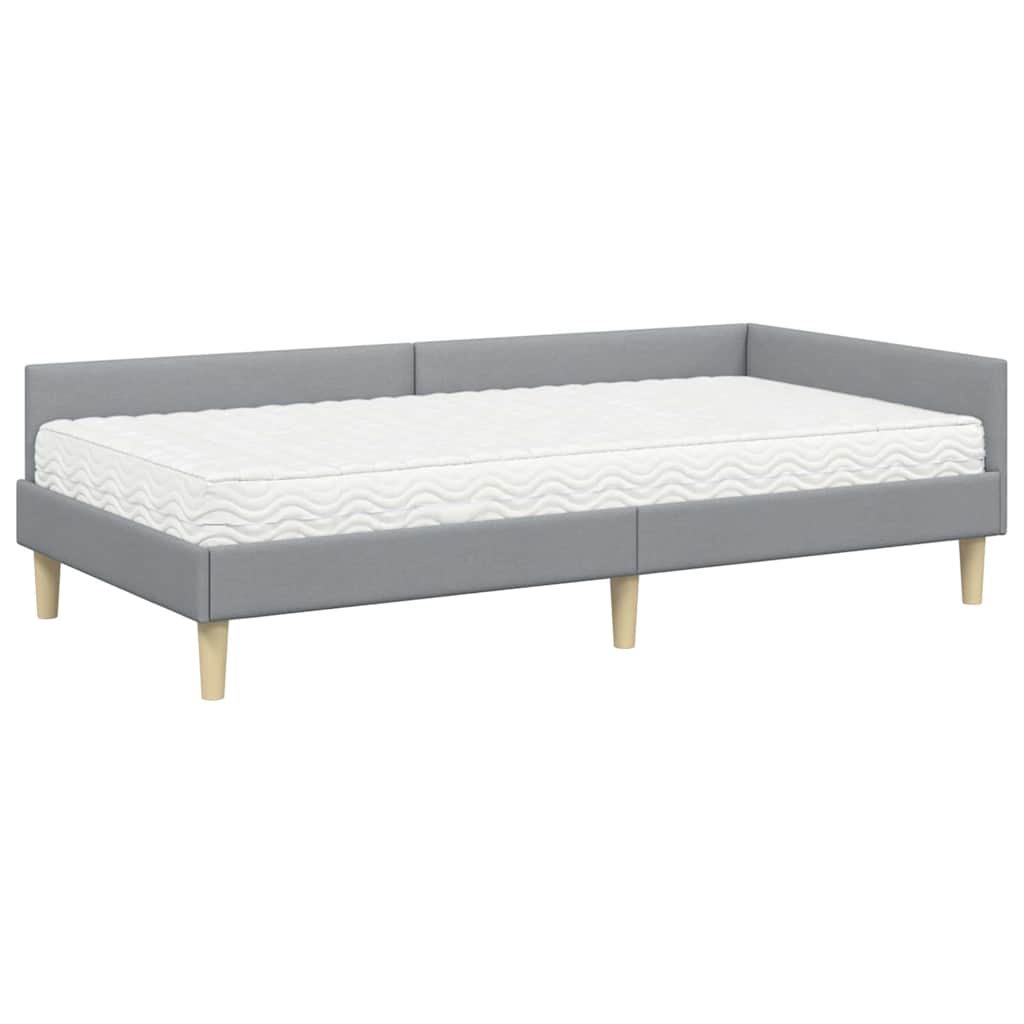 vidaXL Κρεβάτι γωνίας με στρώμα με στρώμα 2 pcs Ανοιχτό γκρι ύφασμα