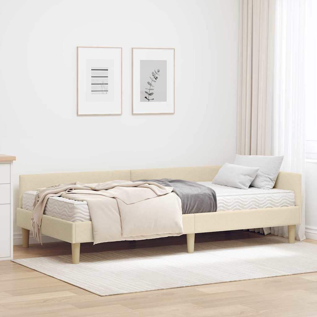 vidaXL Κρεβάτι γωνίας με στρώμα με στρώμα 2 pcs Κρεμ ύφασμα