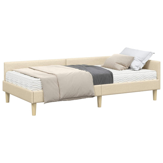 vidaXL Κρεβάτι γωνίας με στρώμα με στρώμα 2 pcs Κρεμ ύφασμα