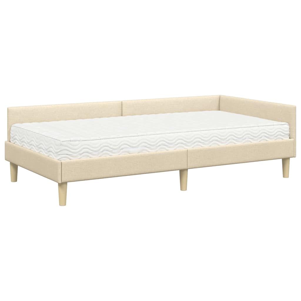 vidaXL Κρεβάτι γωνίας με στρώμα με στρώμα 2 pcs Κρεμ ύφασμα